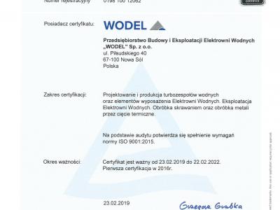 Certyfikat PN-EN ISO 9001:2015